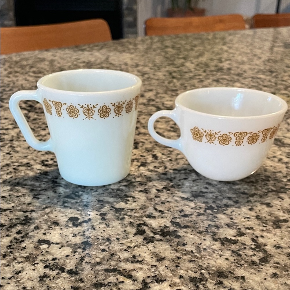Pyrex Butterfly Gold Mug and Cup 2 piece Set